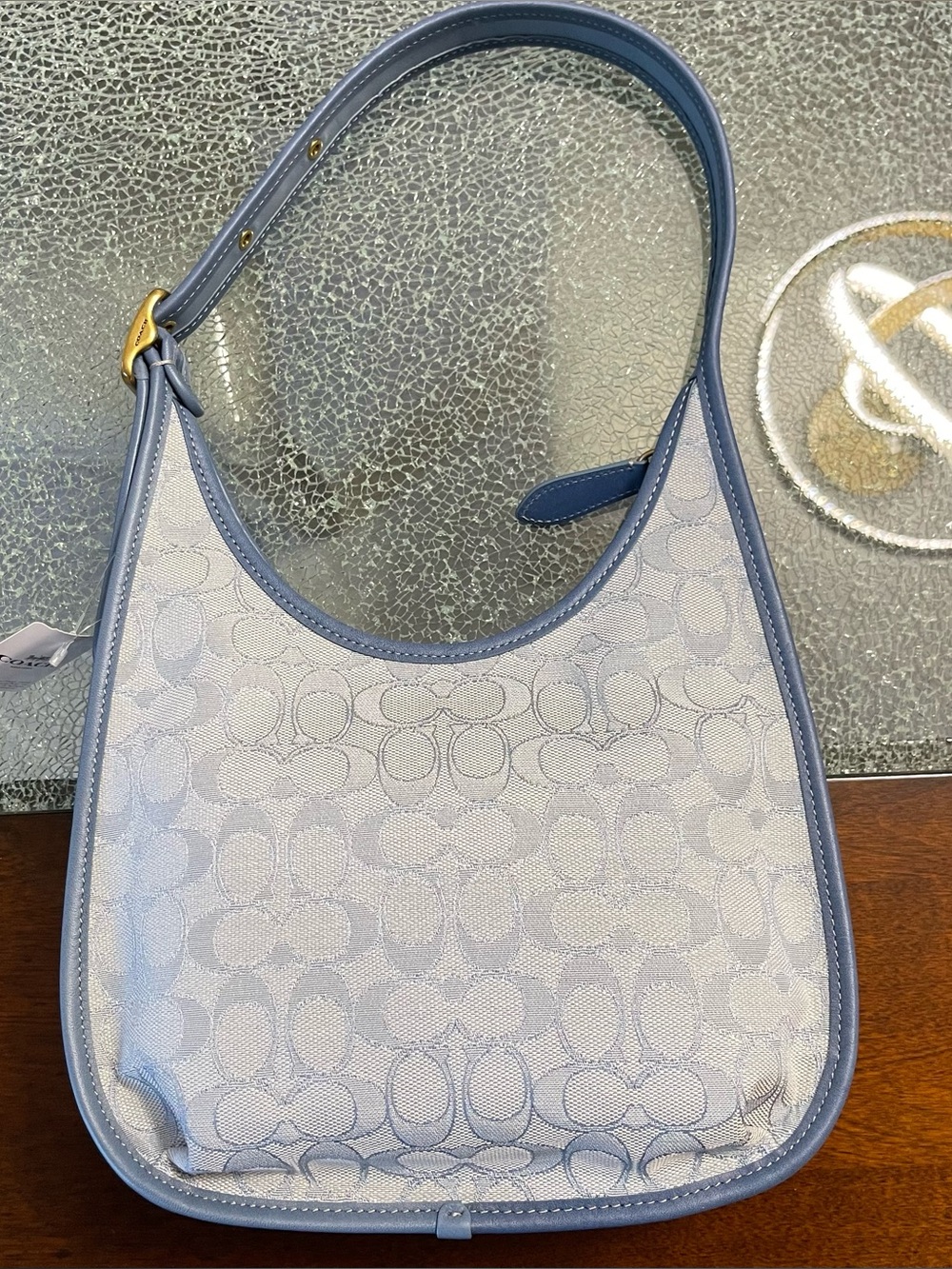 Coach Light Blue Ergo Signature Jacquard Shoulder Bag